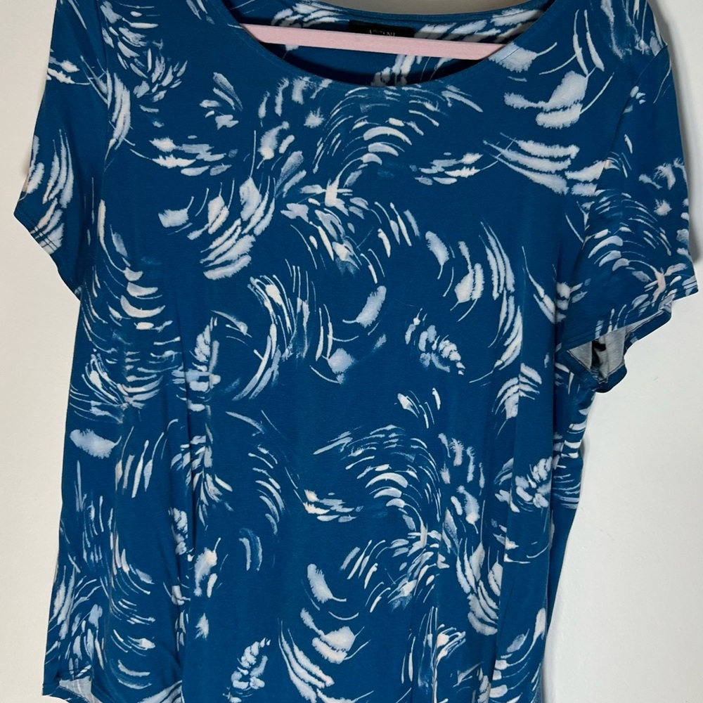 Alfani Blue and White Blouse with Paintbrushed Pattern